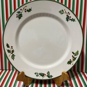 Christopher Radko White Plate with Green and Red Holly Design